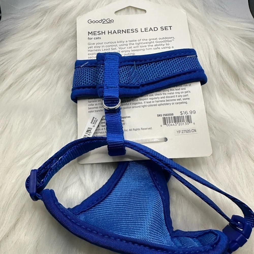 💜3/$15 Good2Go Blue Mesh Harness Lead Set for Cats